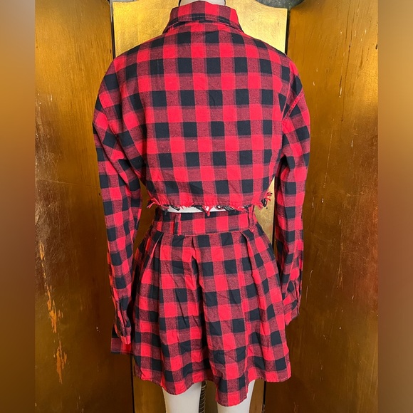 Fashion Nova Flannel Shirt 2 piece set Size M Red & Black buffalo check FALL - Picture 5 of 6